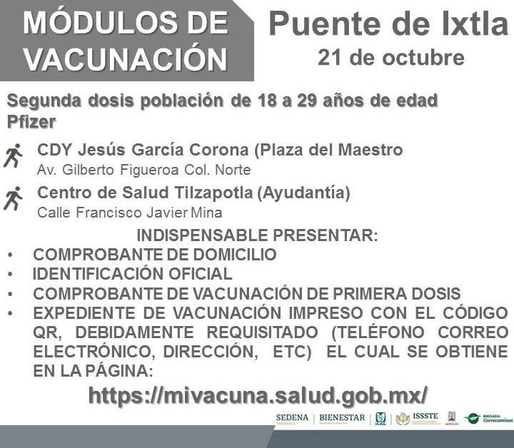 Desde hoy completan vacunación Vs. covid en 6 municipios los de 18 a 29