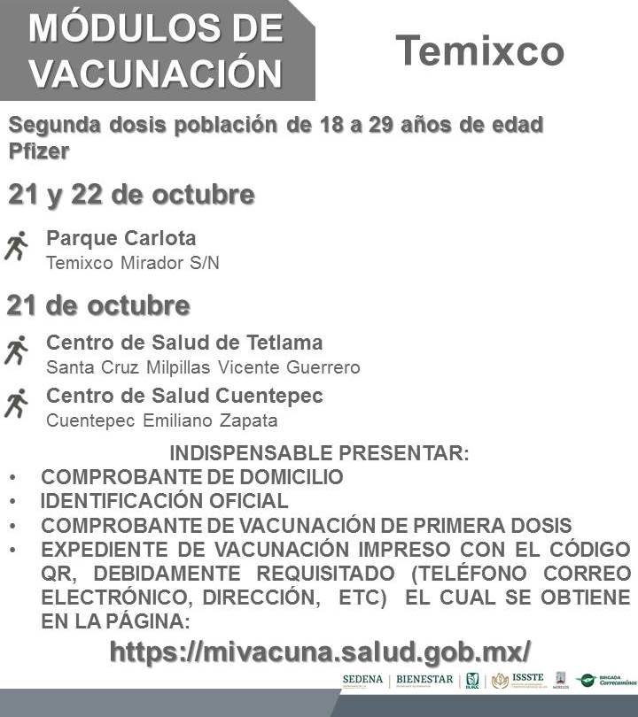Desde hoy completan vacunación Vs. covid en 6 municipios los de 18 a 29