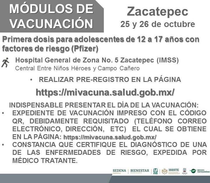 Continúa inmunización contra covid a menores con comorbilidades en 4 municipios