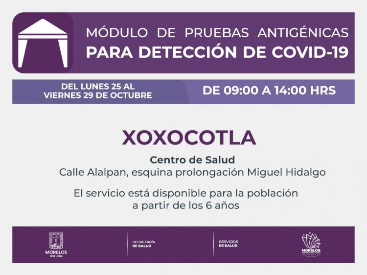 Habrá pruebas antigénicas de  covid esta semana en Xoxocotla