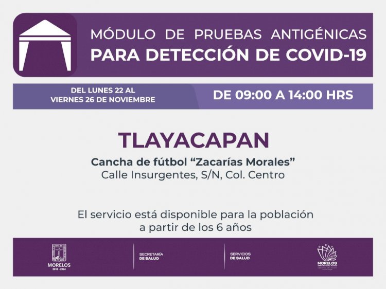 Habrá pruebas antigénicas de covid  en Tlayacapan; también, a menores