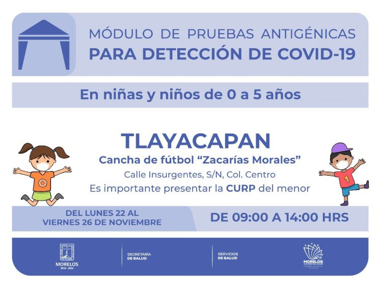 Habrá pruebas antigénicas de covid  en Tlayacapan; también, a menores