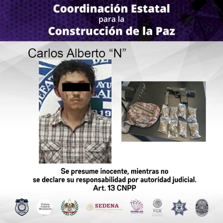 Acusado de traer un arma prohibida y presunta droga, detenido en Tlaltizapán