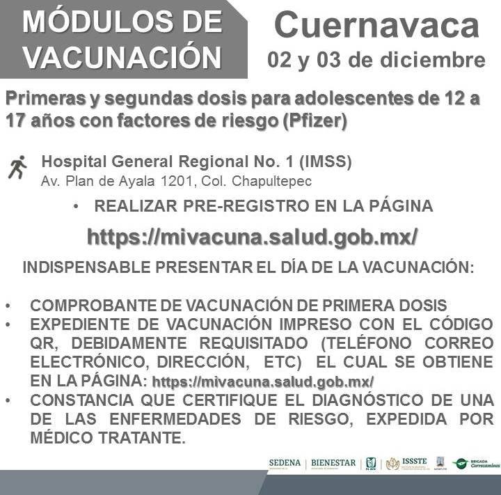 Avanza vacunación contra covid-19 en población 12-17 con males crónicos