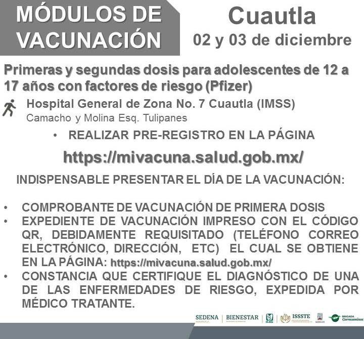 Avanza vacunación contra covid-19 en población 12-17 con males crónicos