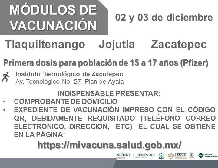 A menores de Tlaquiltenango, Zacatepec y Jojutla toca ya vacuna anticovid