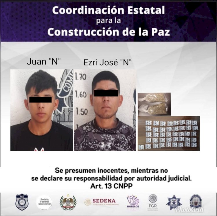 Dos veinteañeros de Zacatepec,  detenidos con supuesta droga