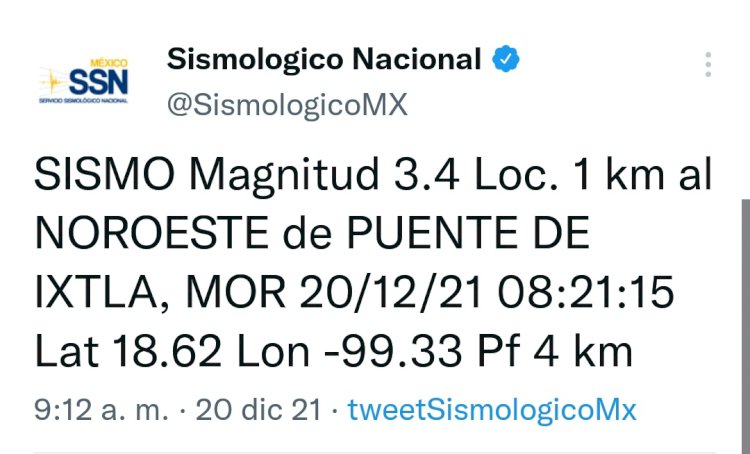 Se registró un sismo esta mañana en Puente de Ixtla