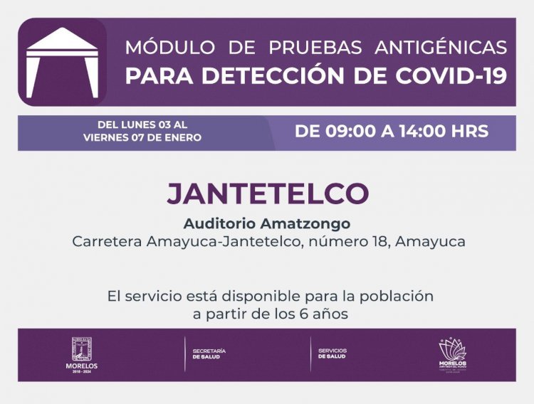 Pruebas antigénicas de covid esta semana en Jantetelco