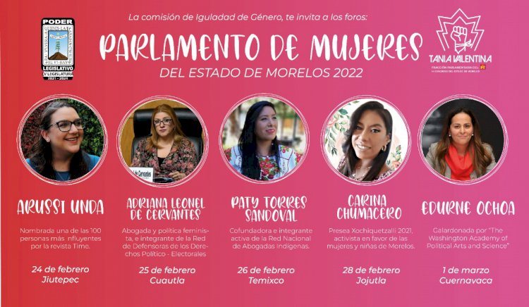 Confirman ponentes participación en ¨Parlamento de Mujeres 2022¨