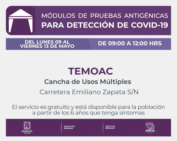 Sólo en Temoac habrá esta semana pruebas antigénicas de covid