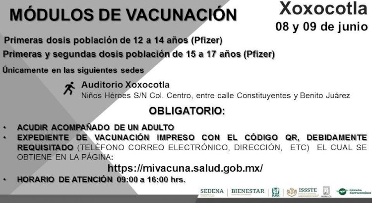 En 8 municipios, continúa hoy vacunación anticovid a los de 12-14