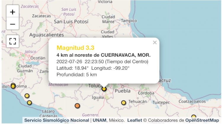 No se tuvo daño alguno por sismo  registrado en Cuernavaca antenoche