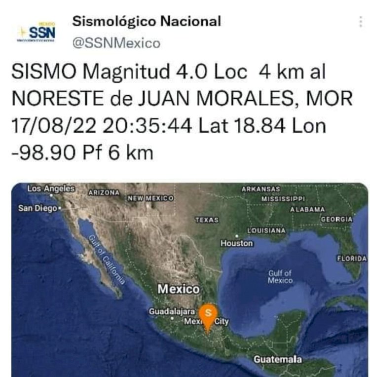 De última hora: se registró temblor al noreste de Cuautla