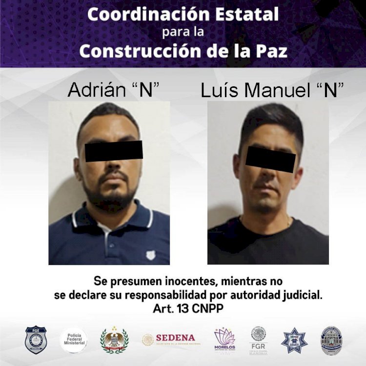 Detiene mando coordinado policía Morelos a dos hombres por violación a la ley federal de armas de fuego y explosivos
