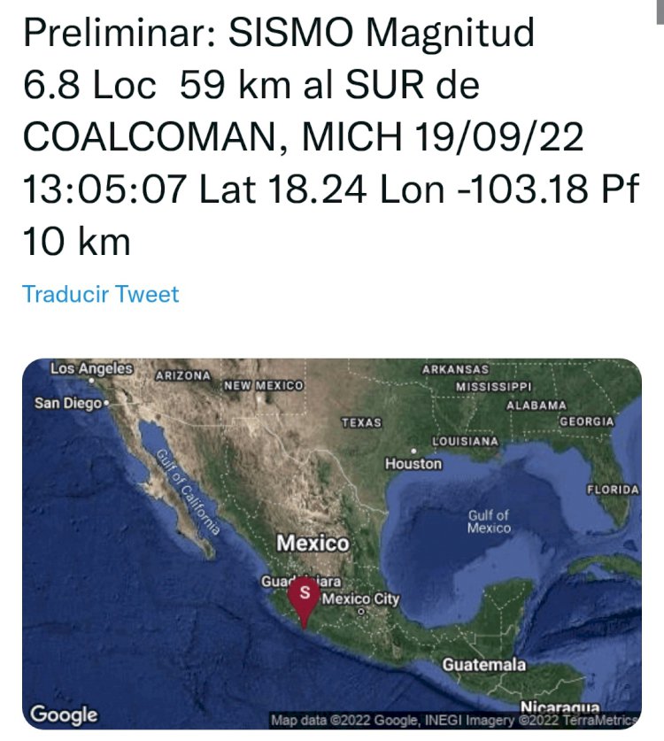 Saldo blanco preliminar en Morelos tras sismo de este 19S22